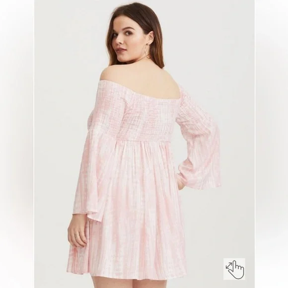 Pink & White Tie Dye Off Shoulder Dress - Picture 2 of 8